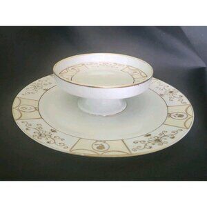 Vintage Noritake 16034 White & Gold Shrimp/Hor D'Oeuvres Server Plate